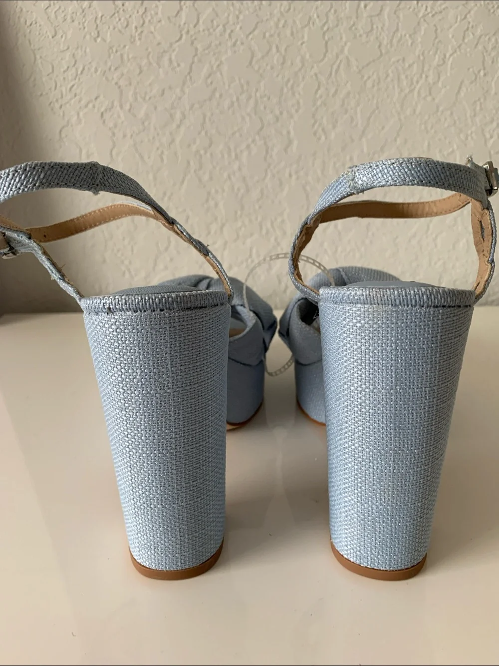 NWT ANTONIO MELANI Light Blue Mya Braided Platform Block Heel Sandalse Size 7,5